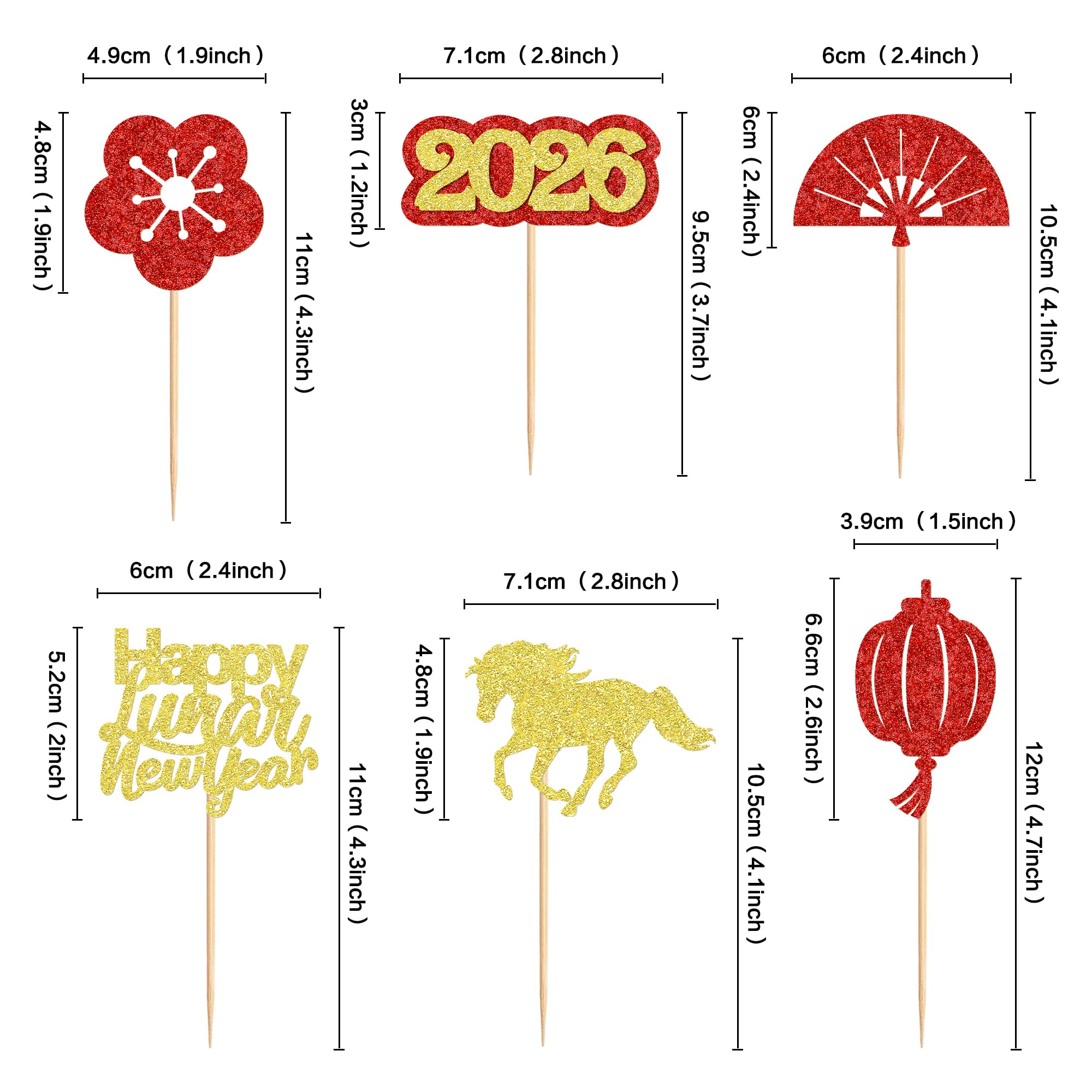 Blumomon 24Pcs Happy New Year Cupcake Toppers 2026 Horse Year Cupcake Toppers Picks 2026 Celebration Party Decorations New Years Eve Holiday Decor Glitter Party Accessories - Image 2