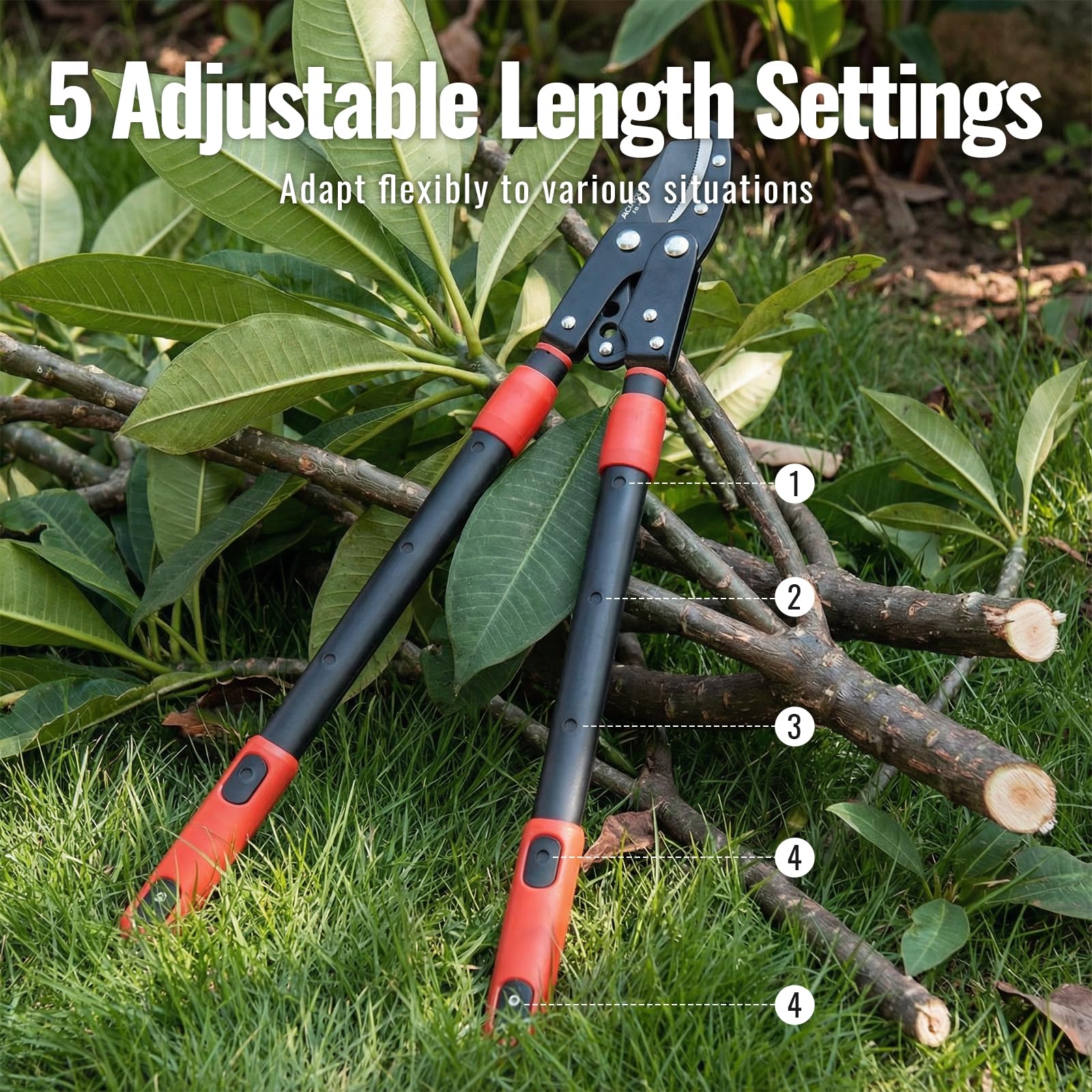 AGRICUT Troncarami telescopico da giardino a incudine, estendibile per alberi da 66 cm a 102,9 cm, capacità di taglio 5,1 cm, taglierina per rami resistente con lama in teflon in acciaio al carbonio