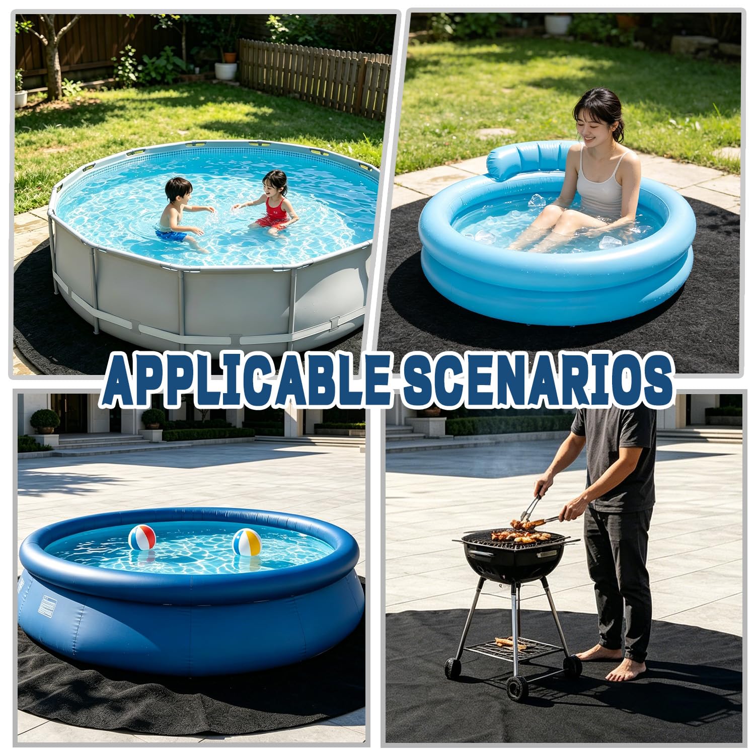 3m Pool Bodenplane Rund, Poolunterlage 305cm Rund, Pool Unterlage Outdoor, Bodenschutzmatte für Pools, UV-beständig & Reißfest Schwimmbecken Unterlage, Rutschfeste Pool Bodenmatte für Garten & Rasen
