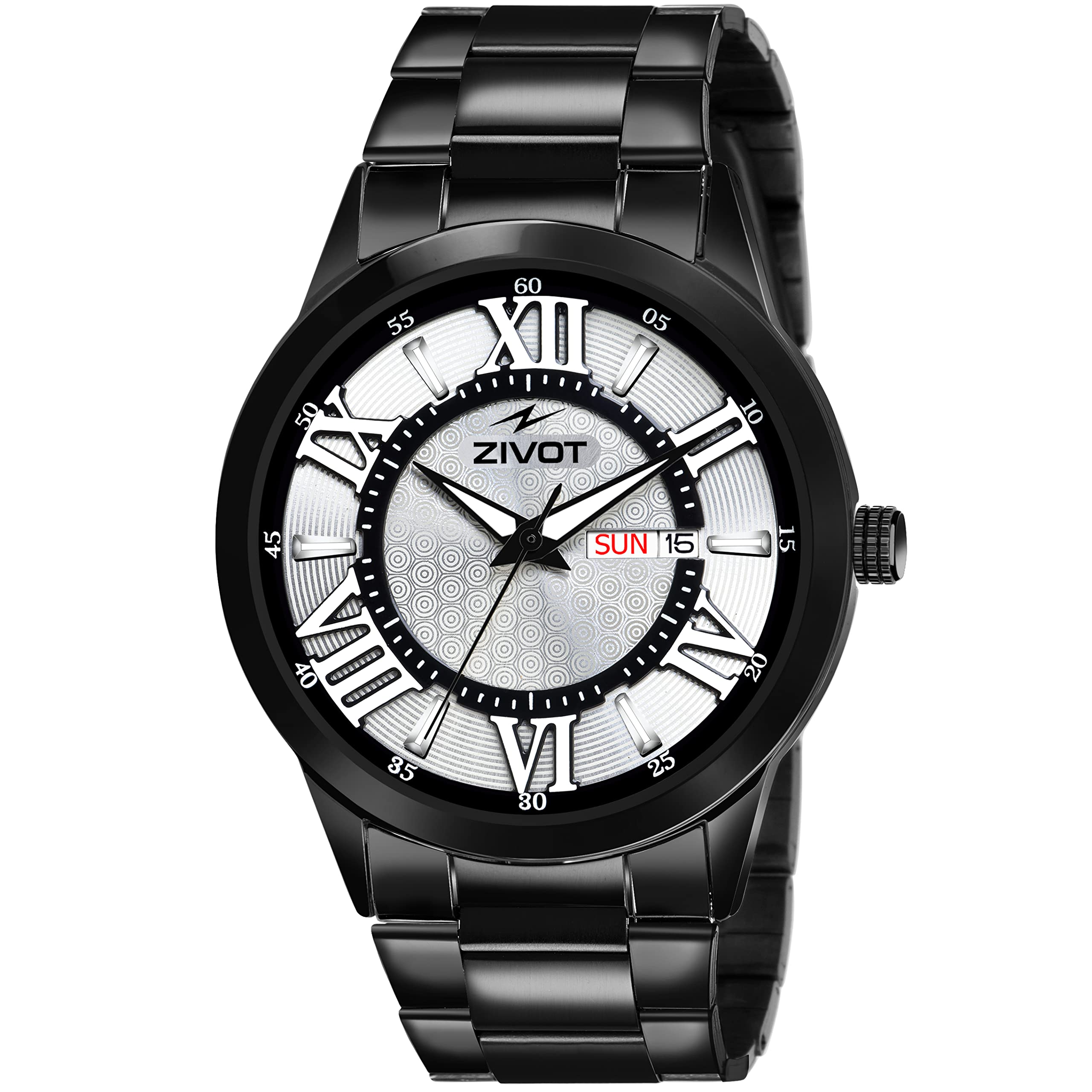 Stylish ZIVOT-Z-0026 Luxury Analog Latest Perfect Black Bezel and Silver Designer Dial Day & Date Wriest Watch for Mens Boys (B0C1RZVQZD) Amazon Price History, Amazon Price Tracker