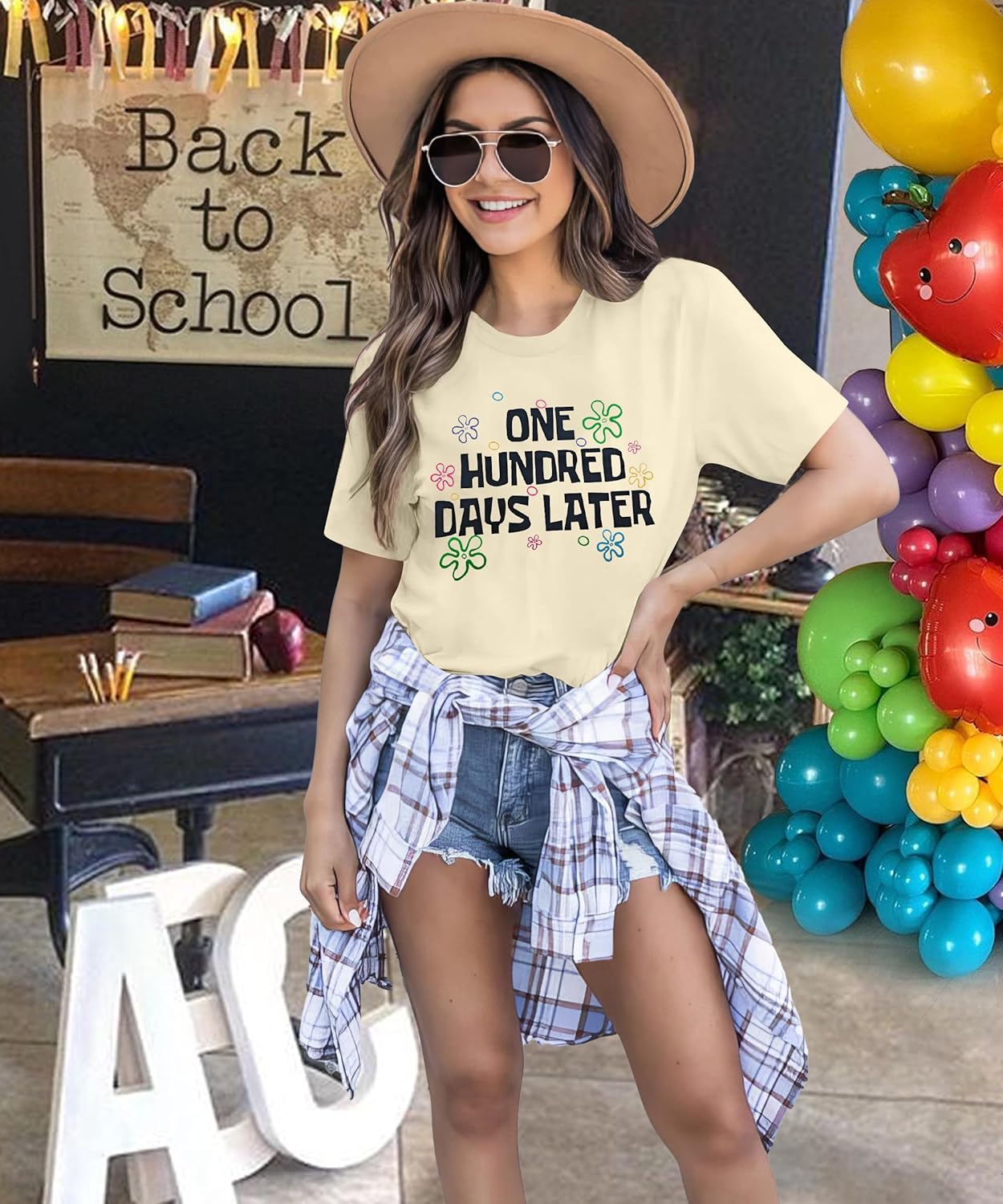 100 Days of School Shirt 100 Days of School Shirt Teacher Women 100th Day Casual Short Sleeve Tee Top - Image 5