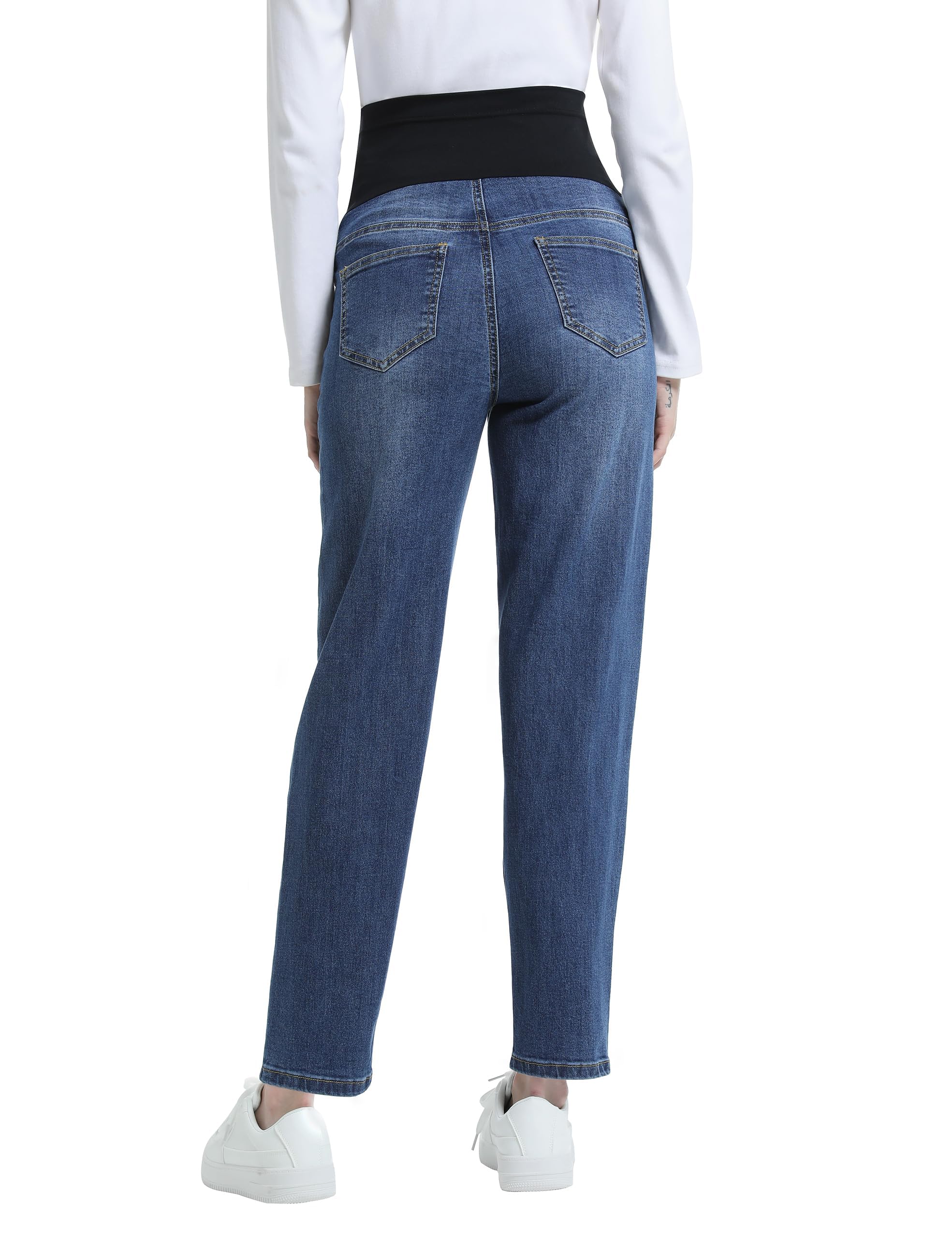 Jeans premaman da donna, sopra la pancia, stile boyfriend, con tasche, in denim