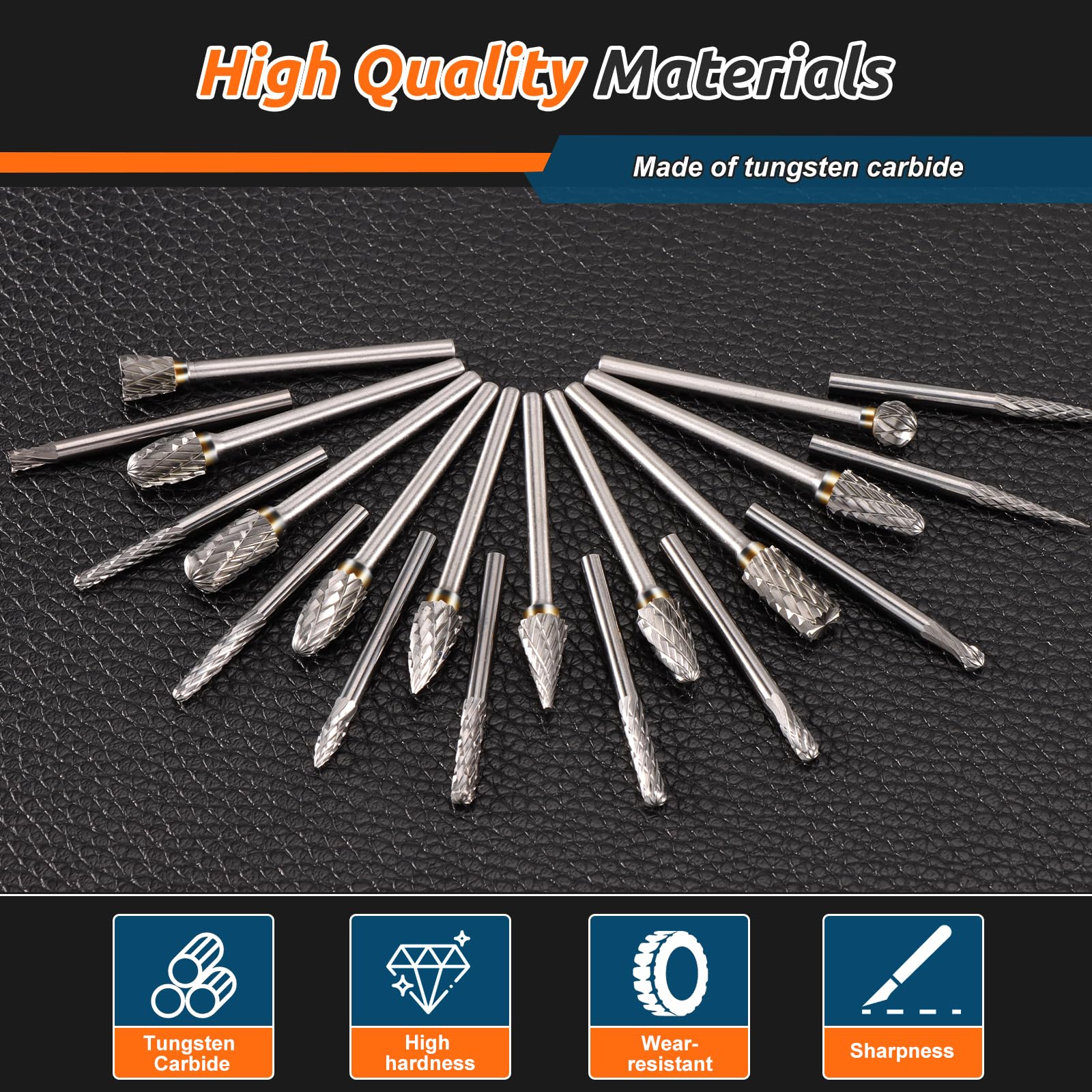 HSEAMALL 20PCS Die Grinder Bits, Tungsten Carbide Burr Set, Double Cut Burr Bits 1/8" Shank for Woodworking Cutting Carving - Image 3