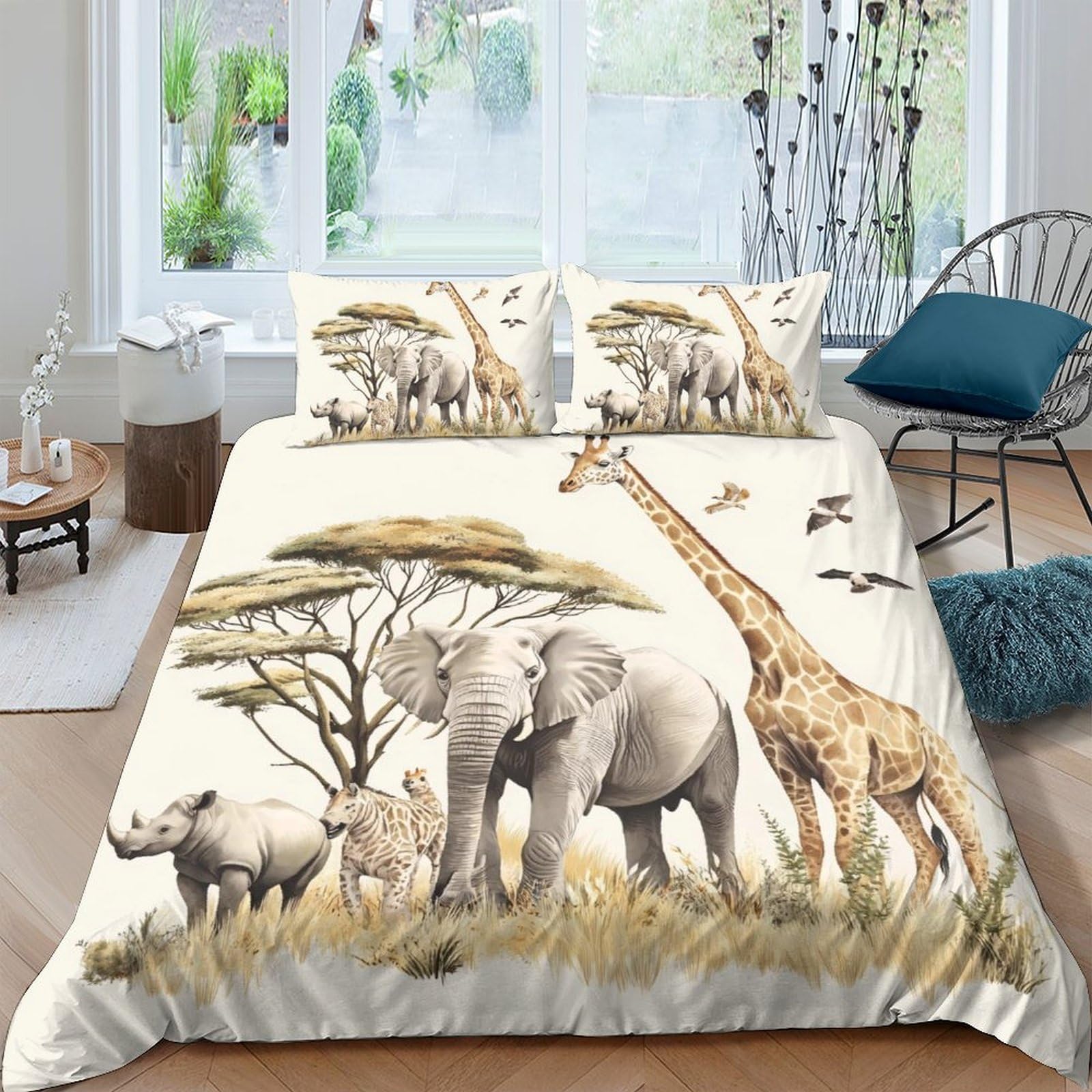 Ctjqhvkz Style-7 3D Printed Safari Wildlife Fitted Sheet Microfiber Soft Breathable Savannah Animal Bed Cover For Bedroom Dorm Decor Single（135X200cm）