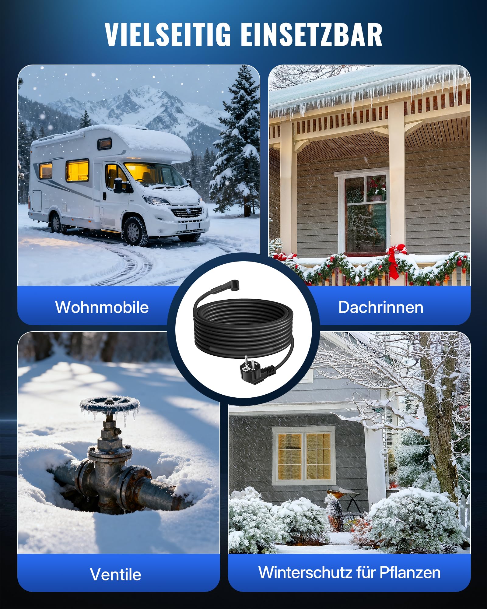 4 m Heizkabel 230V mit Thermostat, 17W/M Frostschutz Heizband, IPX7 Wasserdicht, für Kupferrohre, Metall- und Kunststoffrohre, Automatische Ein-Ausschaltung ZB04HCD06