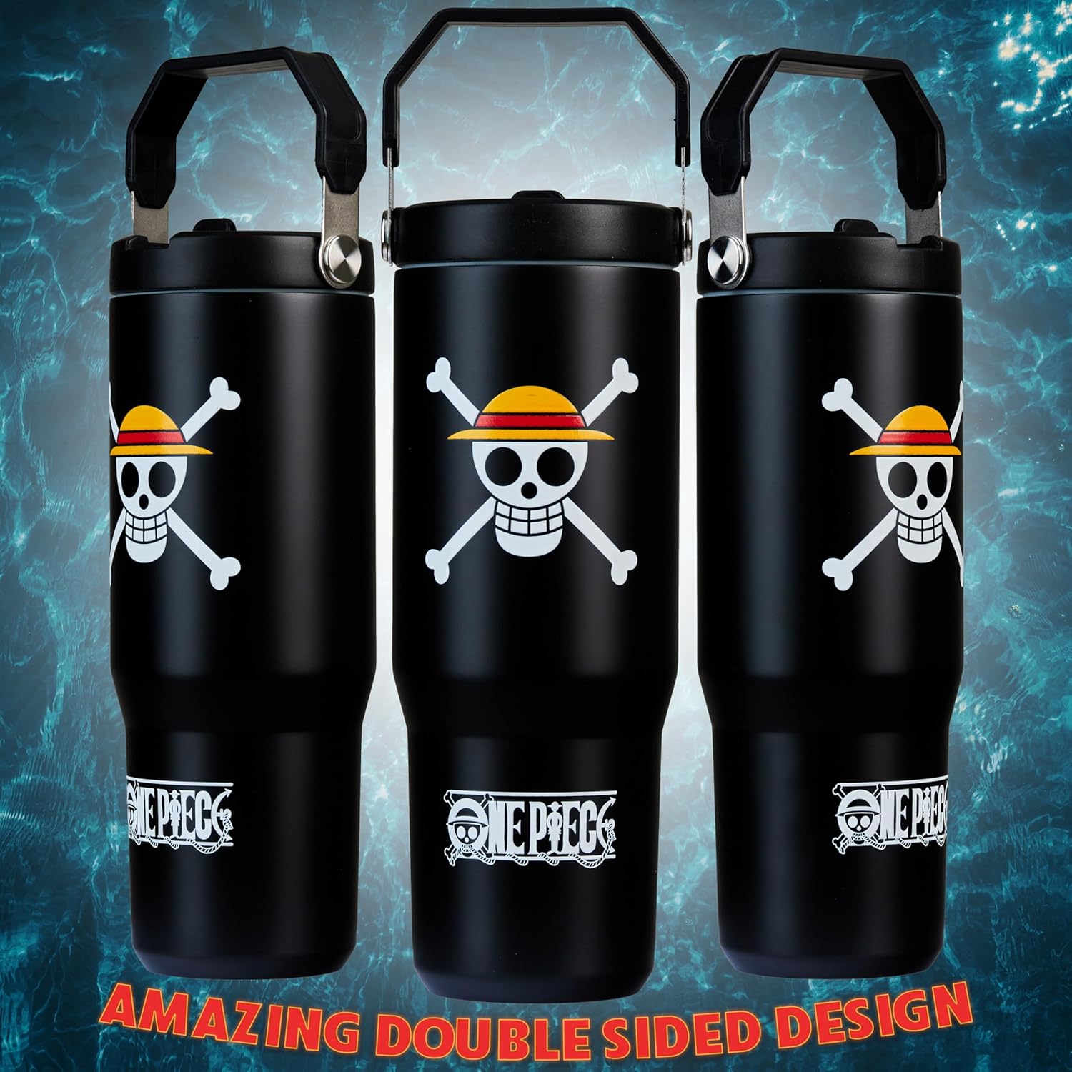 Get Trend One Piece Tumbler with Straw 30oz Kids Teens Insulated Cup with Lid Handle Travel Mug Cups with Lids for School Sports Anime Gifts for Kids (Black One Piece) - Image 5