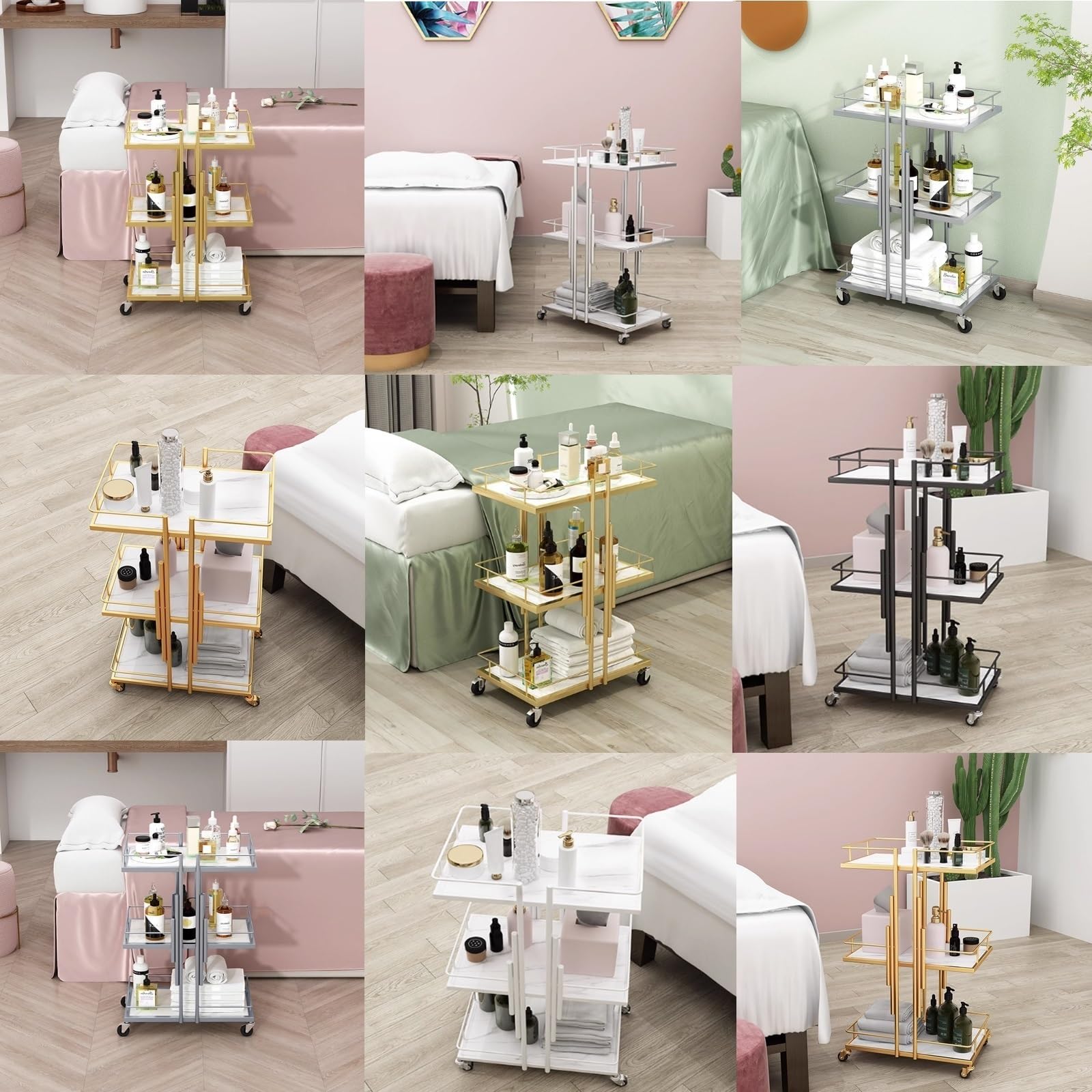 Carrito de esteticista con ruedas, organizador de almacenamiento móvil para spa de belleza, cosmetología, masaje y herramientas de tatuaje, gran capacidad, color plateado