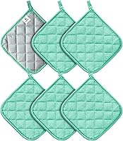 Vista 18 de Joyhalo Paquete de 4 agarraderas para ollas de cocina, agarraderas de horno de algodón con gran resistencia al calor, almohadillas térmicas