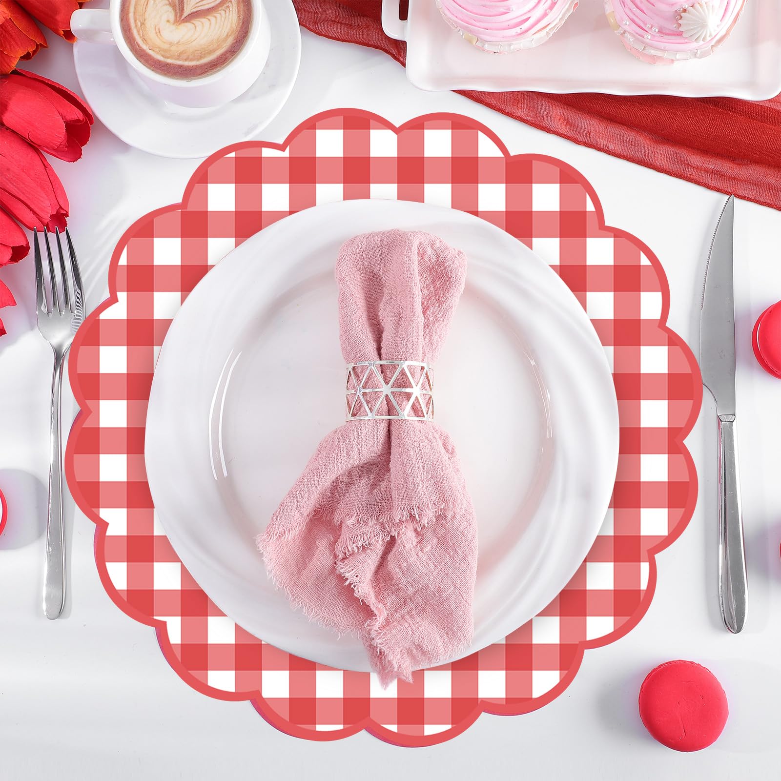 60 manteles individuales de papel a cuadros rojos y blancos, manteles individuales de 13.5 pulgadas, manteles individuales desechables de papel decorativo para mesa de barbacoa, baby shower, boda