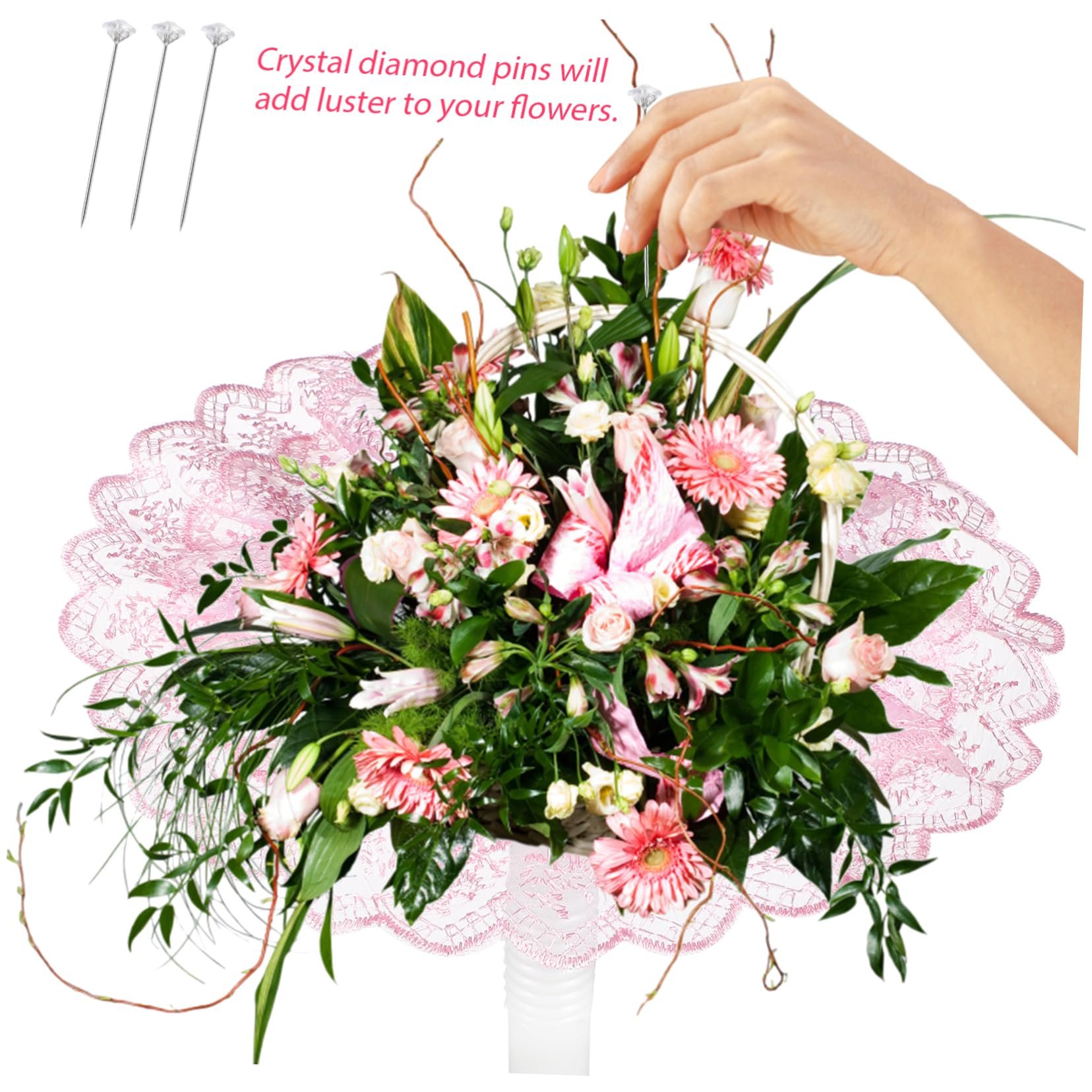 Sewroro 108 Piezas Soportes para Ramos de Novia con Encaje Base Antideslizante para Diy Ramos de Flores Artificiales Bodas y Decoración Floral