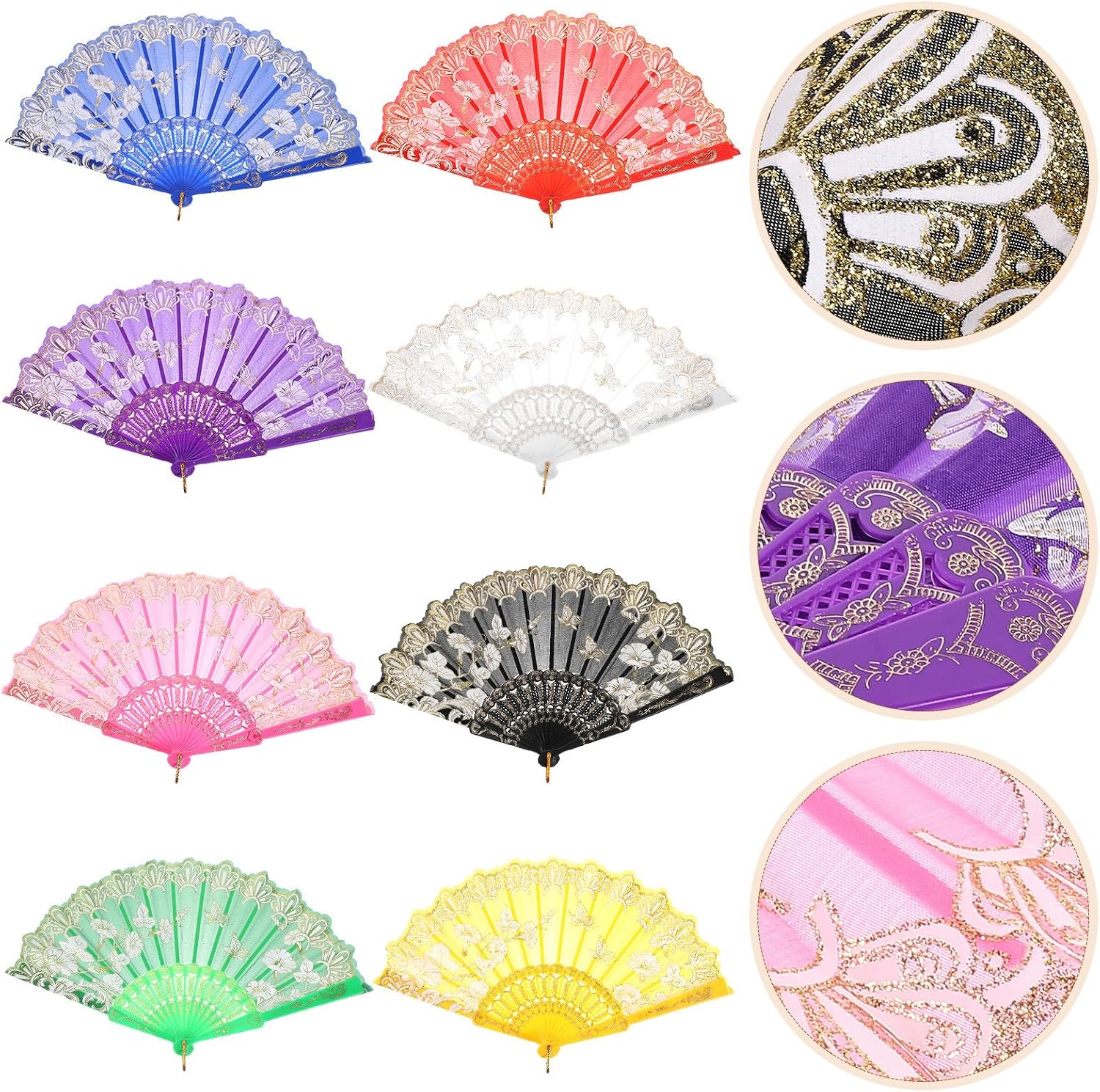 8 Pcs Vintage Chinese Style Folding Hand Fans, Retro Foldable Handheld Fans for Women’s Dance, Summer Cooling, Wedding and Party Decorative Props