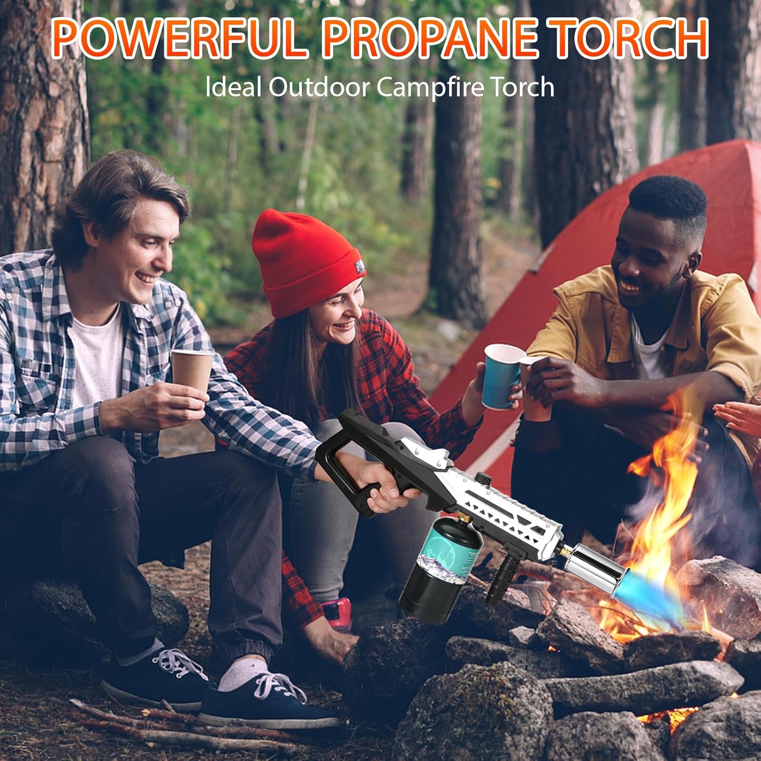 Propane Torch Gun, Powerful Cooking Grill Torch Gun, Adjustable Flamethrower Multi Use Blow Torch for BBQ, Campfire, Charcoal Wood Grills Lighter(Tank Not Included)