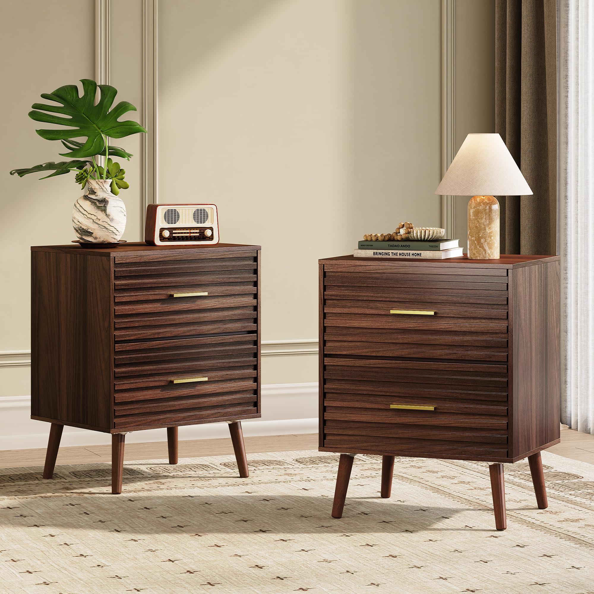 WLIVE Fluted Nightstand Set