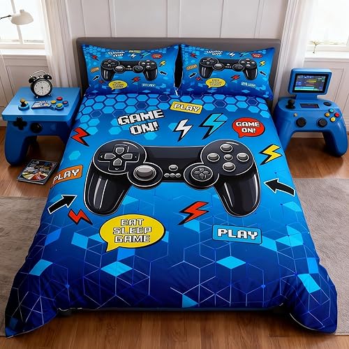 Miniatura 24 de Funda de edredón de sóftbol tamaño Queen para niños y niñas, juego de ropa de cama de color amarillo degradado, funda de edredón para juegos Camping