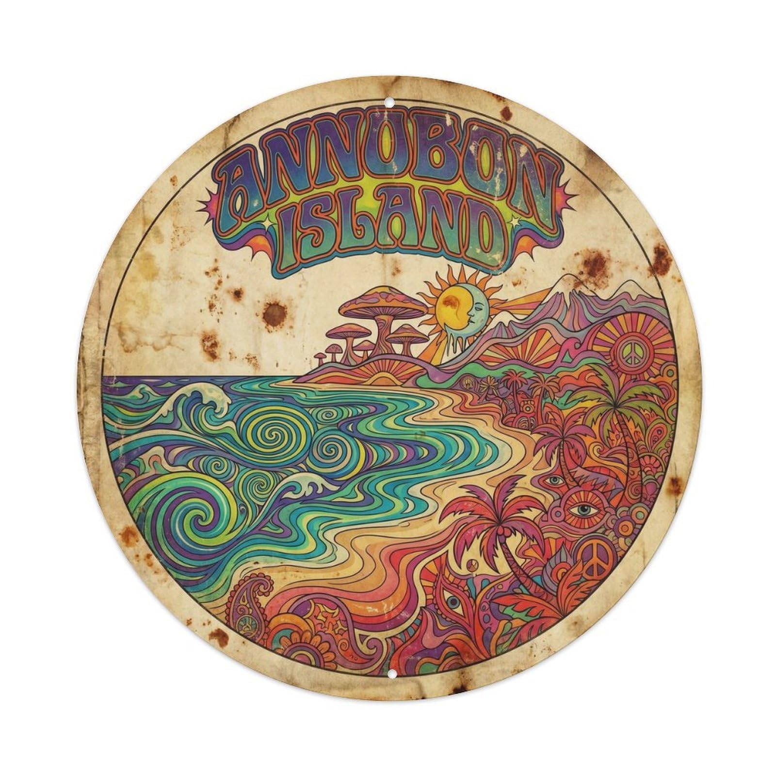 Olhnbad 08X08inch Style Annobon Island San Antonio De Ocean Coast Psychedelic Metal Tin Sign
