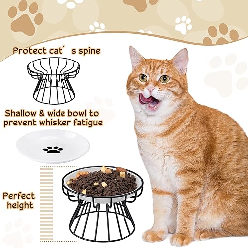 Miniatura 4 de Roshtia 4 juegos de cuencos elevados de cerámica para gatos con soporte de metal, platos aptos para lavavajillas, platos elevados antideslizantes