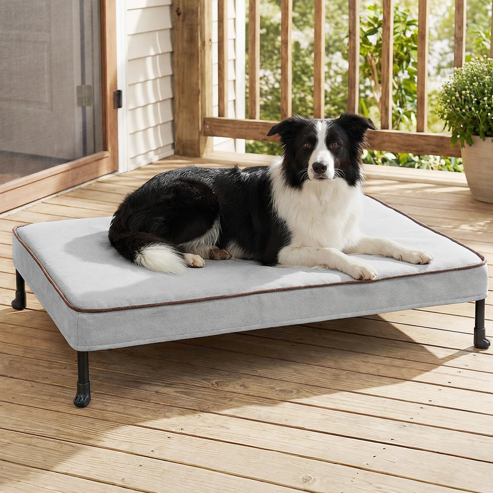 Veehoo Elevated Dog Bed with Waterproof Cushion Mat, Cooling Raised Dog Beds with Padded Top, Washable Outdoor Dog Bed, Orthopedic Pet Cot for Indoor & Outdoor, Medium Dog Bed 35.5" x 25", Dark Grey