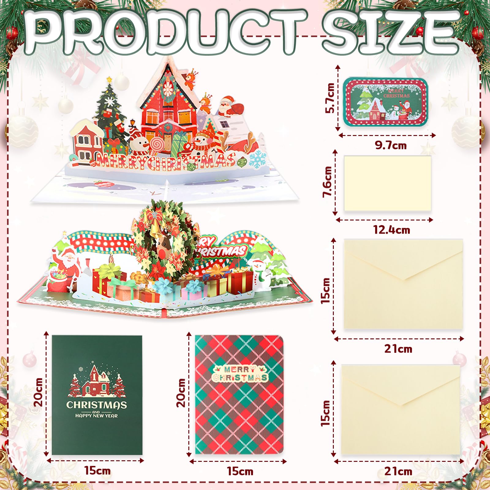 JSTHHTT 2 Pcs 3D Christmas Card, Christmas House 3D Pop Up card, Merry Christmas Greeting Card w Envelope - Image 2