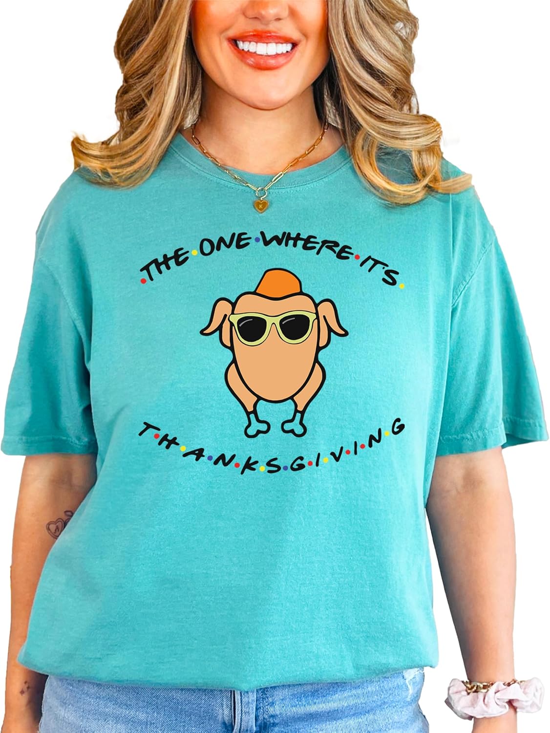 Thanksgiving Shirt for Women and Teens Funny Friendsgiving Oversized Tee
