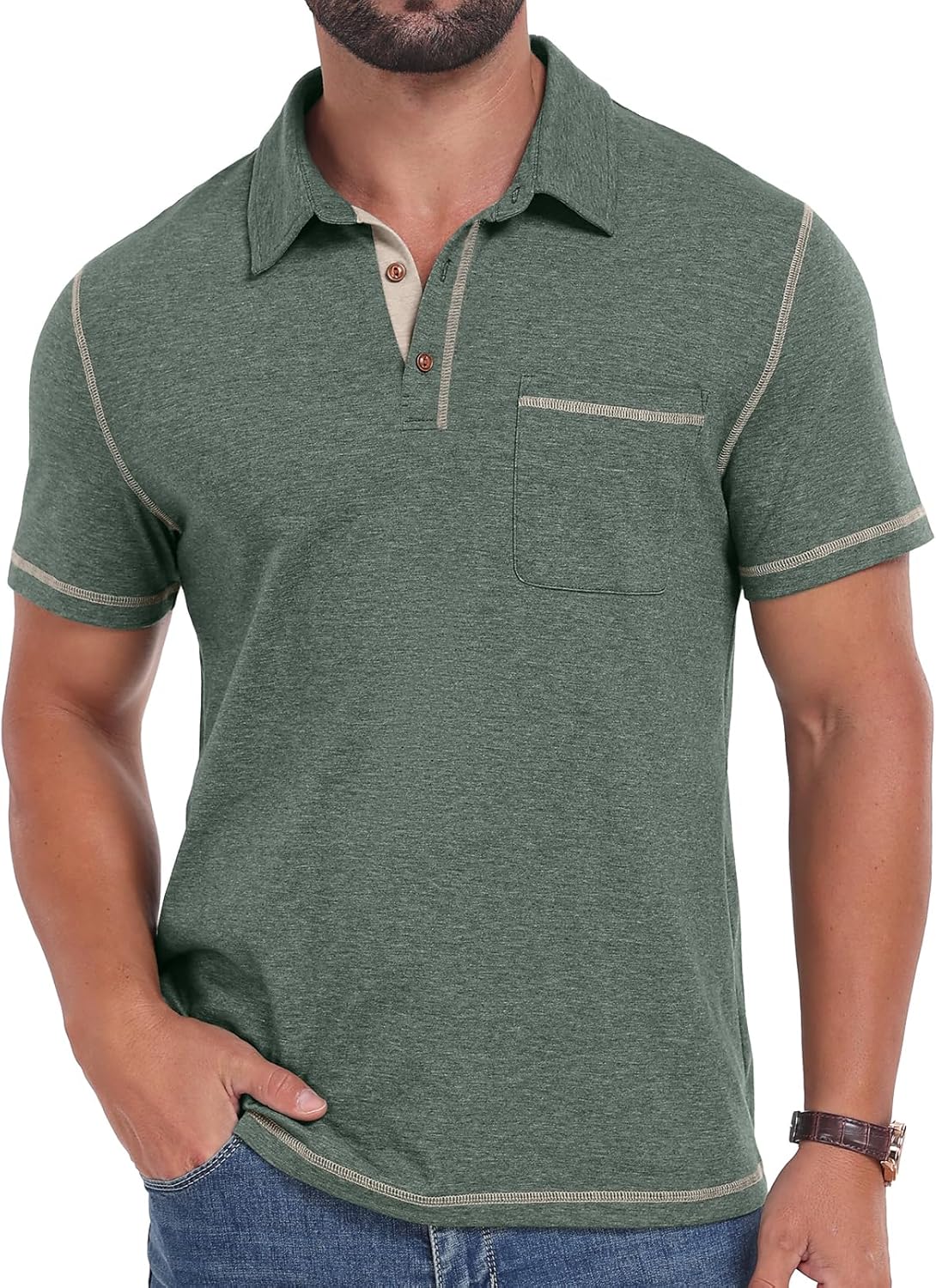 Sailwind Men's Short Sleeve Polo Shirts Casual Summer Classic Collared Golf Shirt with Pocket