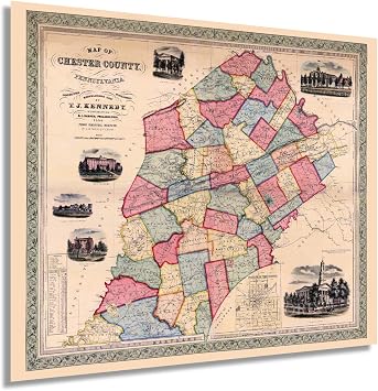 HISTORIX 1856 Chester County Pennsylvania Map - 20x24 Wall Art