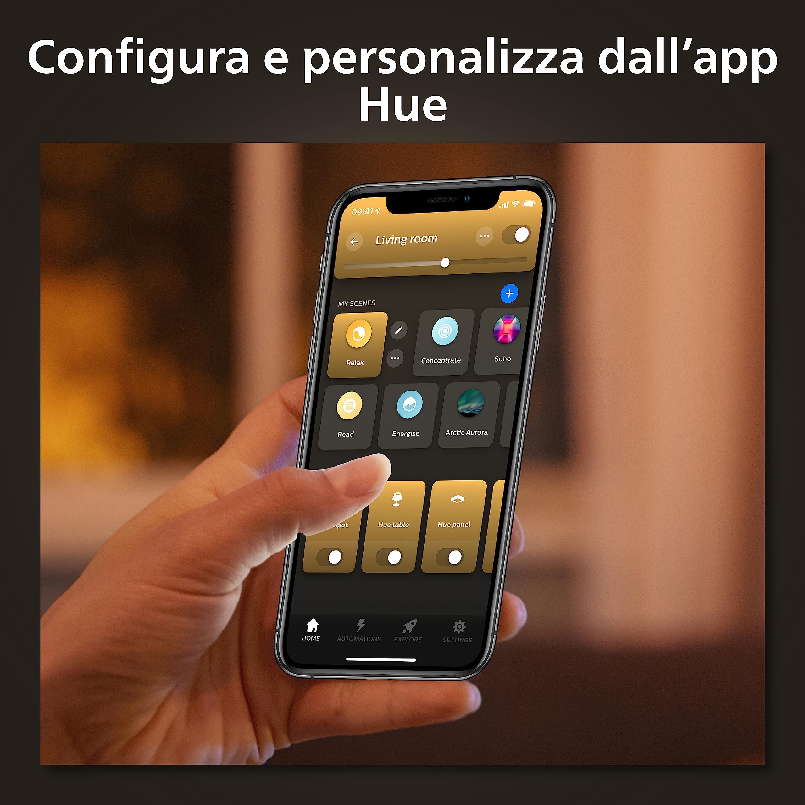 Philips Hue White Ambiance, Pannello Smart Aurelle, luce bianca da calda a fredda, 19W, 60x60cm, nero, Compatibile Bluetooth, Controllo Vocale con Alexa, Google Assistant e Apple Homekit