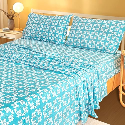 Marquess Juego de sábanas de franela de microfibra, colección de ropa de cama de 4 piezas con estampado de lujo, bolsillo profundo, ultra suave y