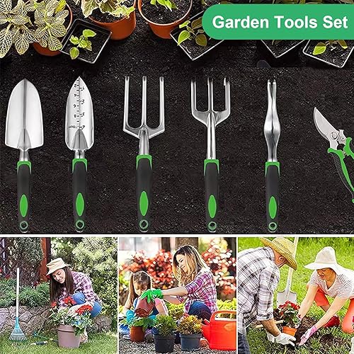 Miniatura 2 de Juego de herramientas de jardín, 11 piezas, herramientas manuales de jardinería de acero inoxidable resistente, suministros de jardín con