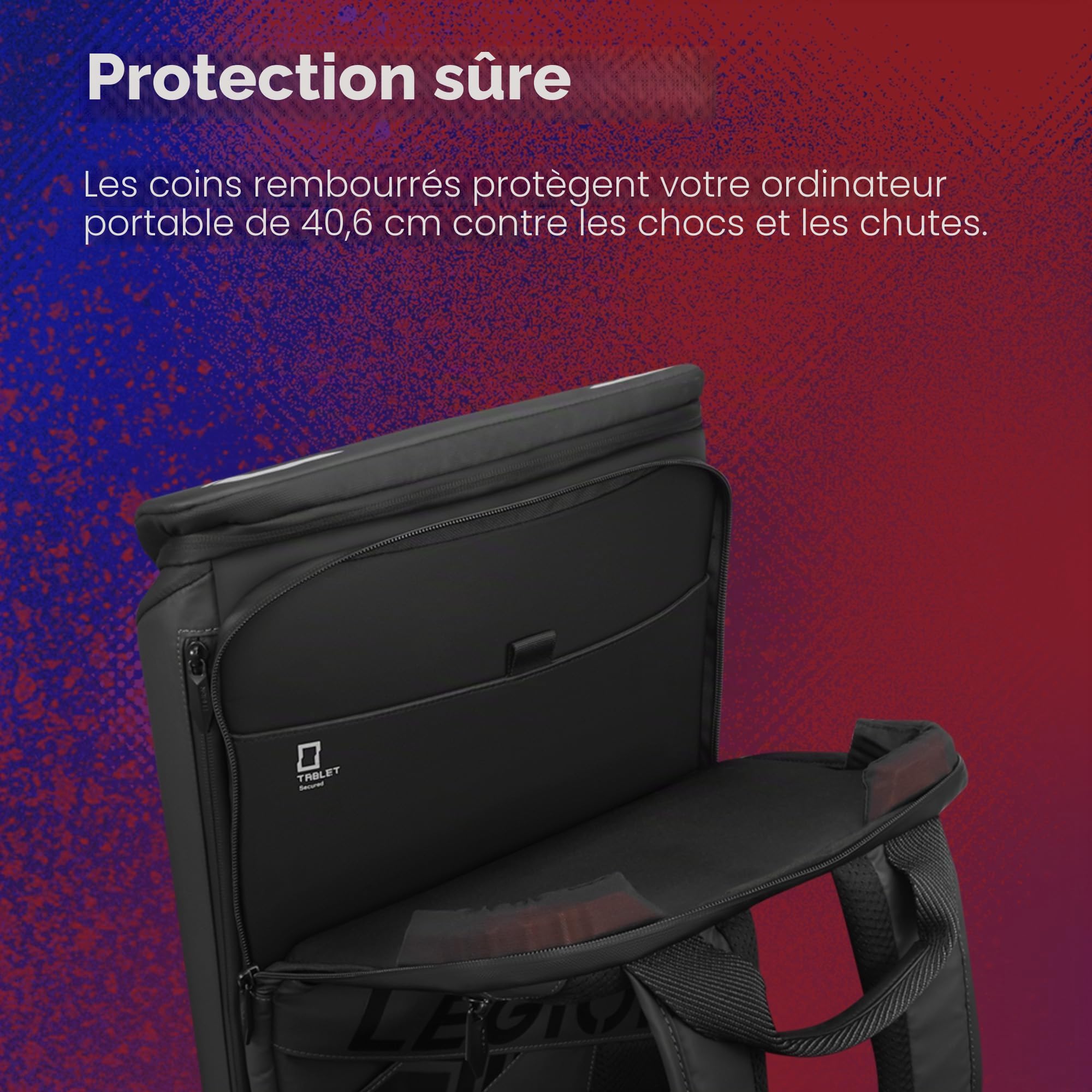 Lenovo Sac à Dos Legion GB900 (jusqu'à 16", conçu pour Gaming, blindé, PU, résistant à l'eau, Coins Antichoc EUDE-Foam, Compartiment pour Tablette, capacité 20 litres) Couleur Noire