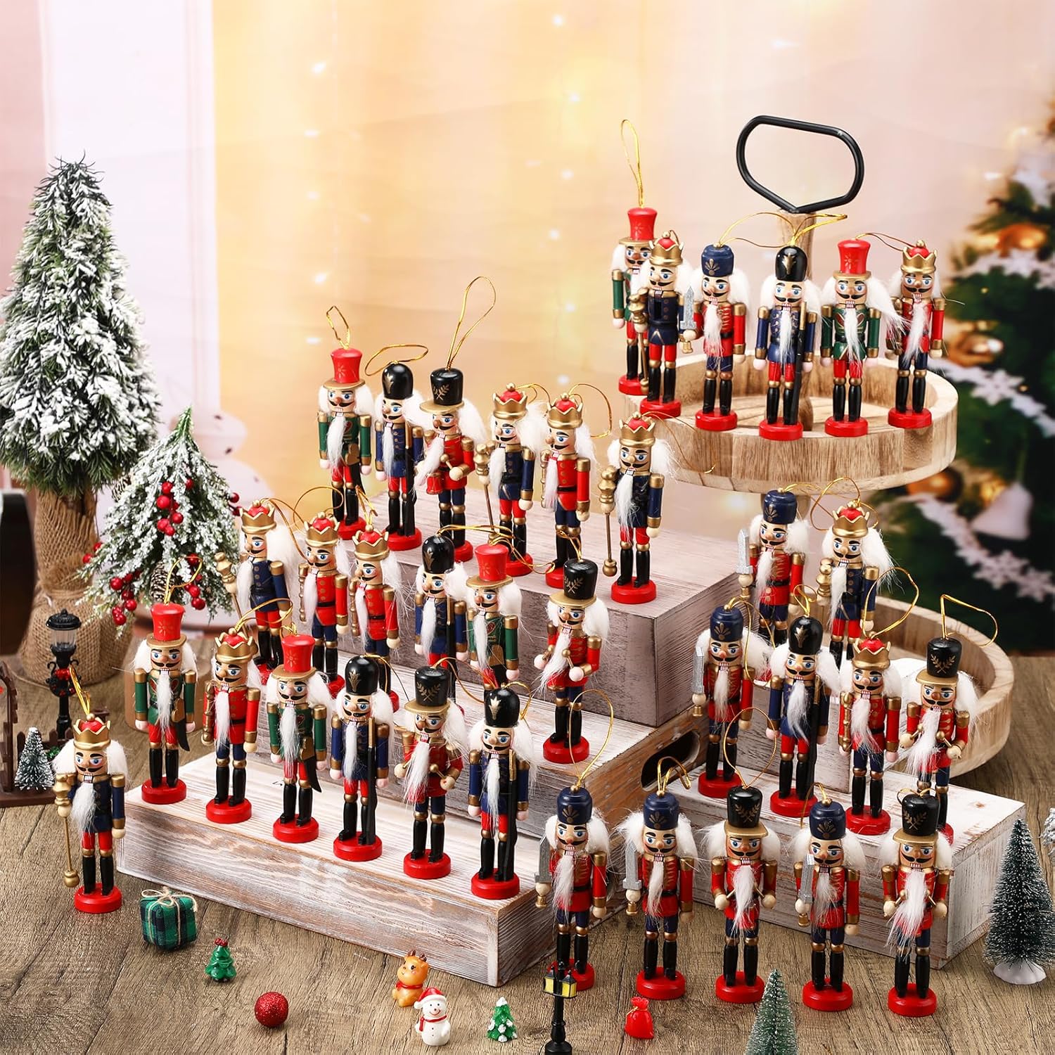 Aoriher 36 Pcs Christmas Nutcracker Ornament Small Wooden Soldier Hanging Decorations Nutcracker Figure Ornament for Christmas Figure Decoration