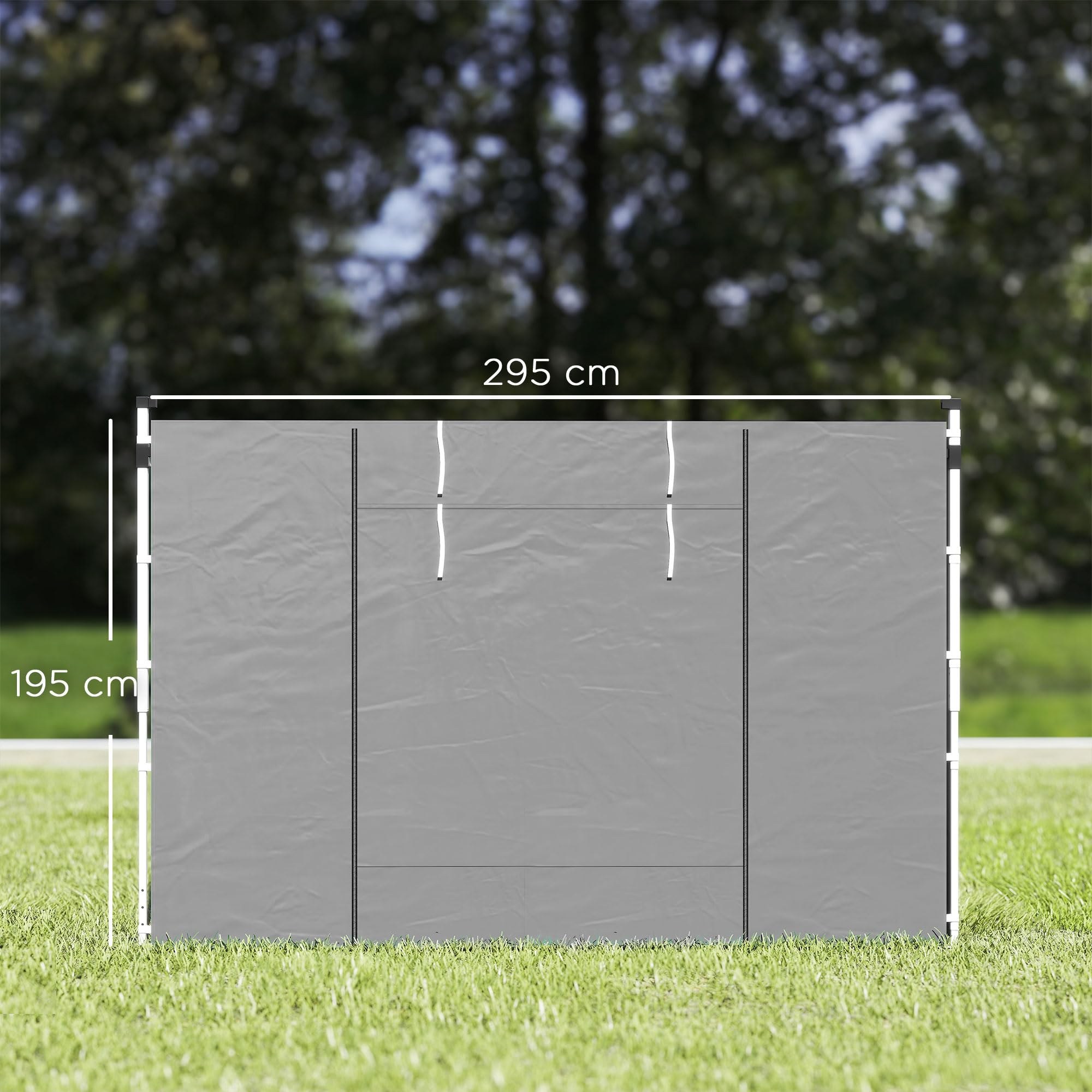Outsunny 2 Paredes Laterales para Carpas de 3 x 3/3 x 6 m, 300x200 cm, Paredes Laterales de Repuesto para Cenador de Tela Oxford con Ventana Enrollable y Puerta con Cremallera, para Fiestas, Gris