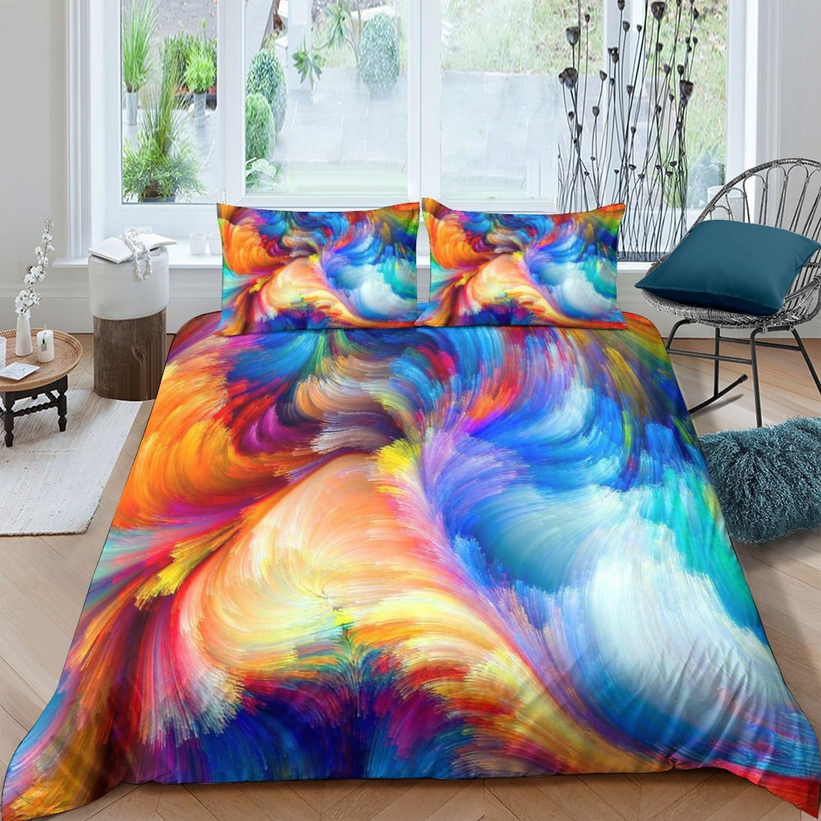 Parure de lit rainbow 3D imprimé fermeture éclair housse couette 200x200