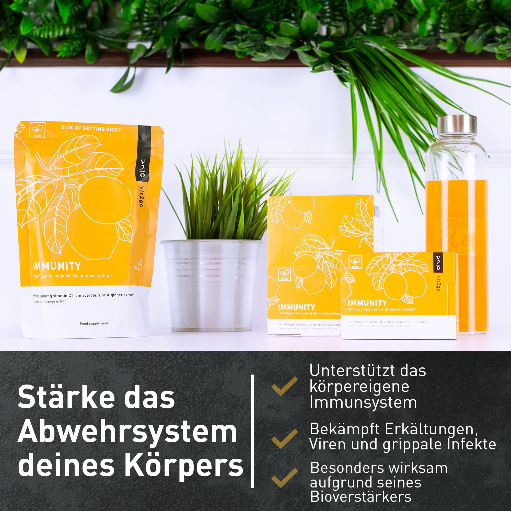 IMMUNITY (30 Sachets) Drink Pulver, zur Unterstützung des Immunsystem, Vitamin C und Ingwer, Immun Kur für Erwachsene, Erkältung, Abwehrkräfte, mit Zink