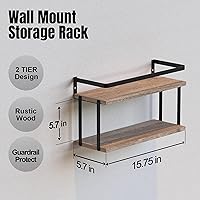 Vista 47 de Juego de 2 estantes flotantes montados en la pared de 3+1 niveles, estante de pared de madera rústica con marco de metal, estante de almacenamiento