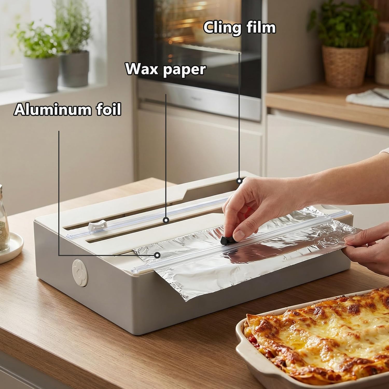 Li & Zhao Plastic Wrap Dispenser with Cutter - 3 in 1 Wrap Organizer with Cutter Foil and Plastic Wrap Organizer Baggie Organizer for Drawer Aluminum Foil Organizer Kitchen Wrap Organizer for 12" Roll - Image 3