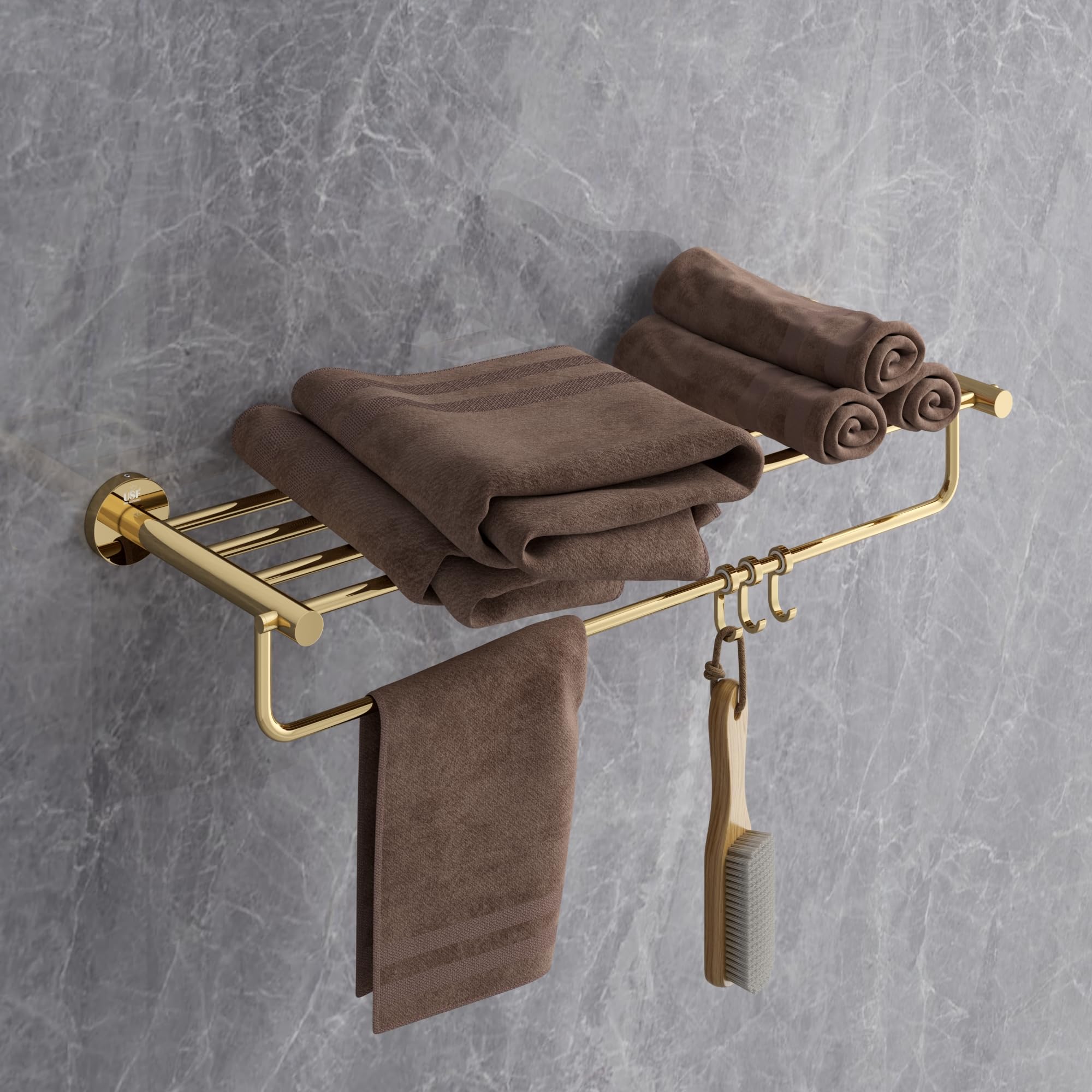 U-S-F BATH ACCESSORIES Towel Rack Hanger and Holder for Bathroom/Quality Tested 304 Stainless Steel Towel Rack Bathroom Accessories (PVC Gold, 24 Inches, Pack of 1) (Round)-image-14
