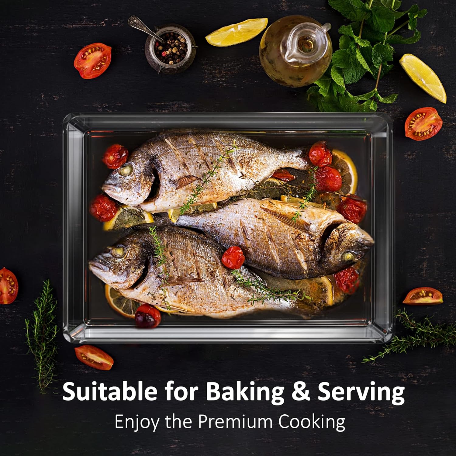 Ums 4.6-Qt (14'' x 10'' x 2.3'') Glass Baking Dishes for Oven, Borosilicate Glass Casserole Dish, Casserole Dishes for Oven, Microwave and Dishwasher Safe Clear Bakeware