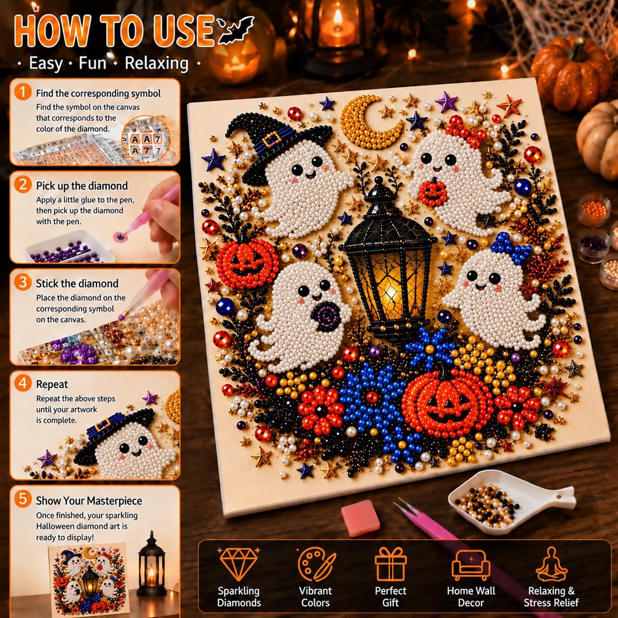 Halloween and Christmas DIY Pearl and Diamond Painting Set (Halloween-B)