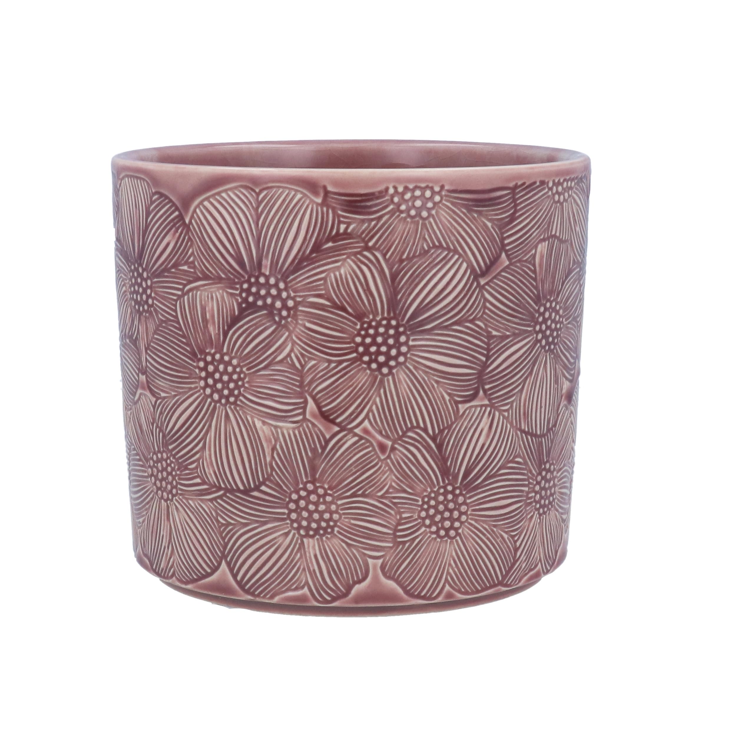 Gisela Graham Red Dusky Pink Cosmos Design Plant Pot Cover, Small
