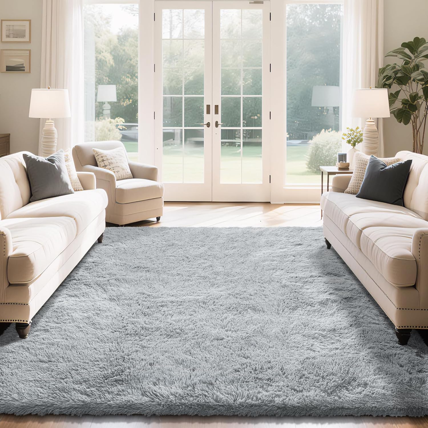 Fluffy Rug Shaggy Area Rug, Grey 5x8 Area Rugs for Bedroom, Small Bedside Rug, Soft Fluffy Shaggy Entryway Throw Rugs for Living Room Bedroom Kids Room Home Decor - Image 2