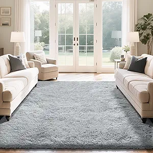 Fluffy Rug Shaggy Area Rug, Grey 6x9 Area Rugs for Living Room, Large Shag Area Rugs for Bedroom Kids Room Home Decor, Upgrade Anti-Skid Rectangular Fuzzy Rugs