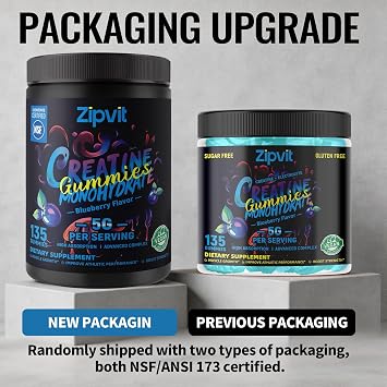 Creatine Monohydrate Gummies, NSF Certified Creatine Gummy, 5g Dose for Men & Women to Support Muscle, Strength, Recovery, Cognitive Health & Memory, Blueberry Flavor, 135 Gummies