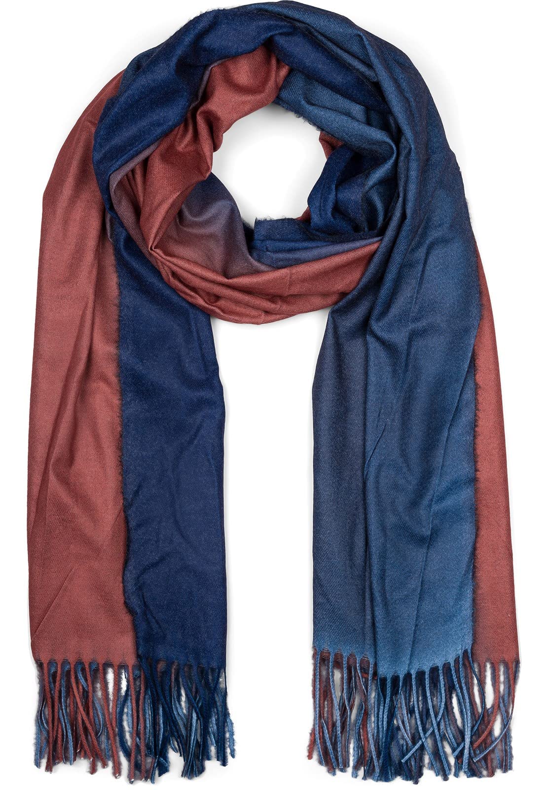 styleBREAKER Ladies Scarf with 2-colour gradient and fringes, warm winter stole multi-coloured, ombré look, 01017147, Colour:Cognac-Darkblue