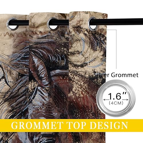 Miniatura 4 de Cortinas opacas con cabeza de caballo para niñas y niños, decoración del hogar, semental, animales, caballos marrones, con ojales, aislamiento