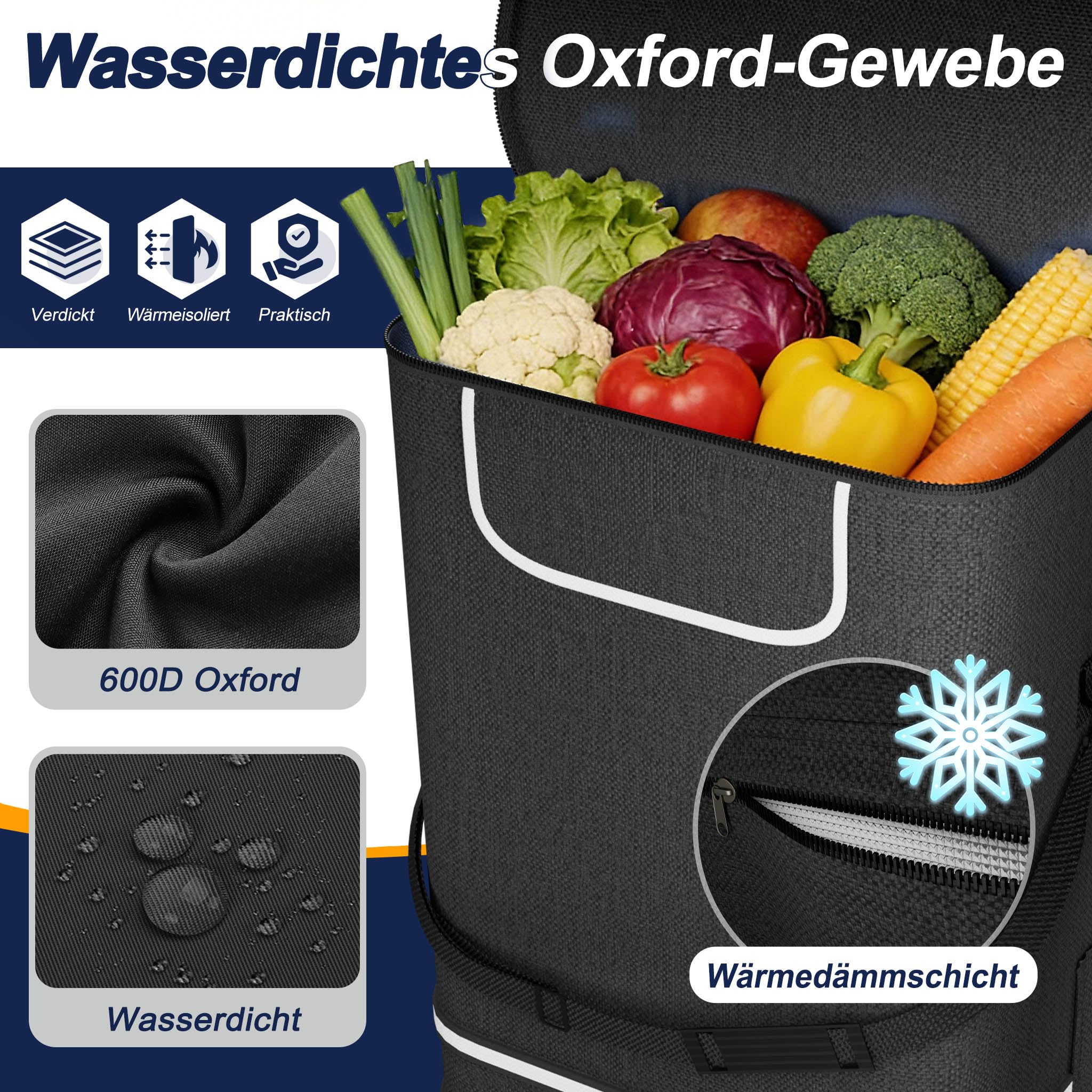NAIZY Wózek na zakupy, składany, 56 l, z aluminium, do wchodzenia po schodach, nowoczesny wózek na zakupy z torbą Oxford 600D, wózek na zakupy dla seniorów, w podróży, do kampera (czarny)