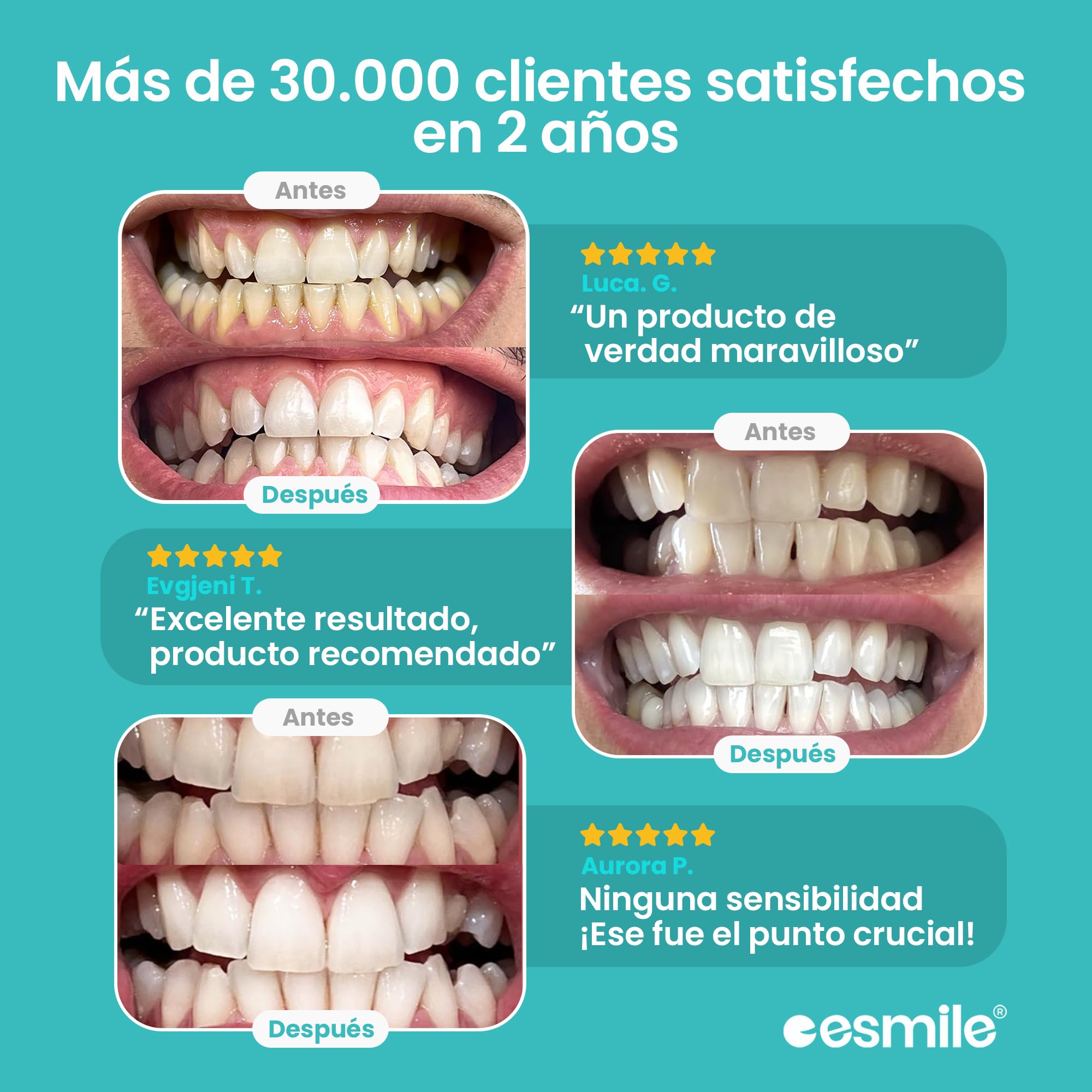esmile Kit Blanqueador Dental LED 16X | 3 Geles PAP Sin Peróxido | Blanqueamiento Dental Profesional en Casa | Elimina Manchas | Apto Dientes Sensible
