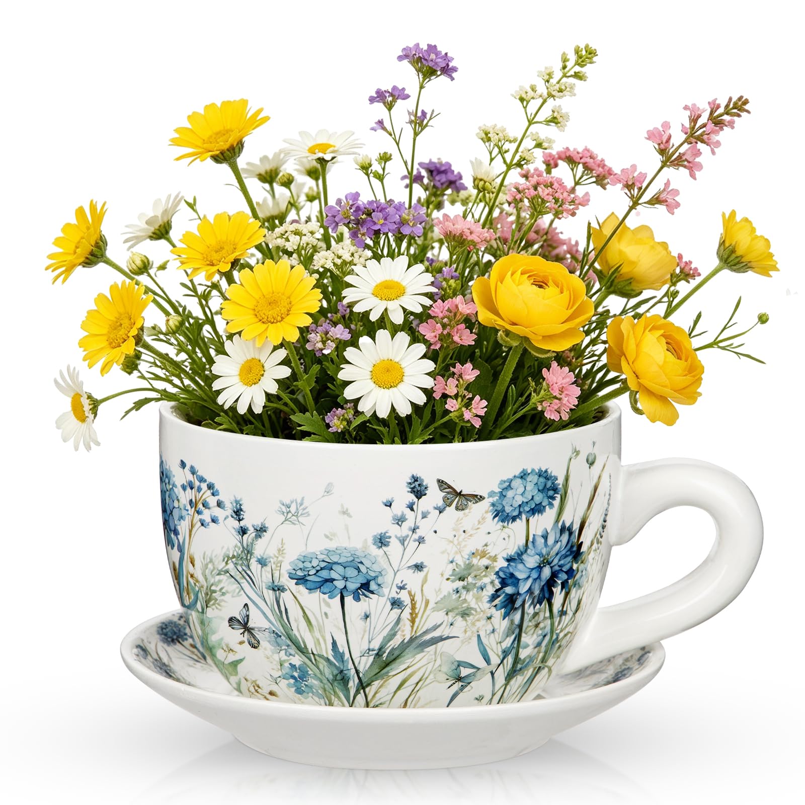 Pot de fleurs en céramique cadeau idéal Oairse tasse à café fleurie pour maman