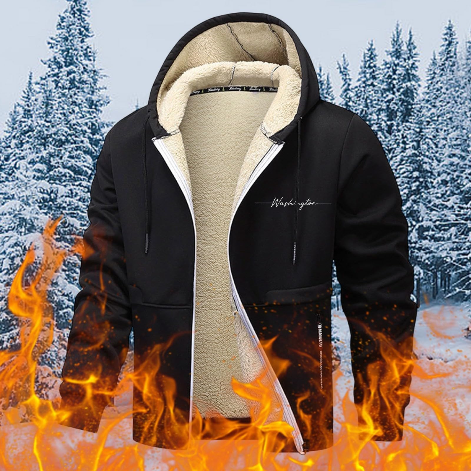 Genérico Sudaderas Hombres con Capucha Forro Polar, Chaqueta Térmica Hombre Manga Larga con Cremallera Chaqueta Forro Polar Cálido Color Liso Abrigos Casual Giacche con Cappuccio para Ocio Diario