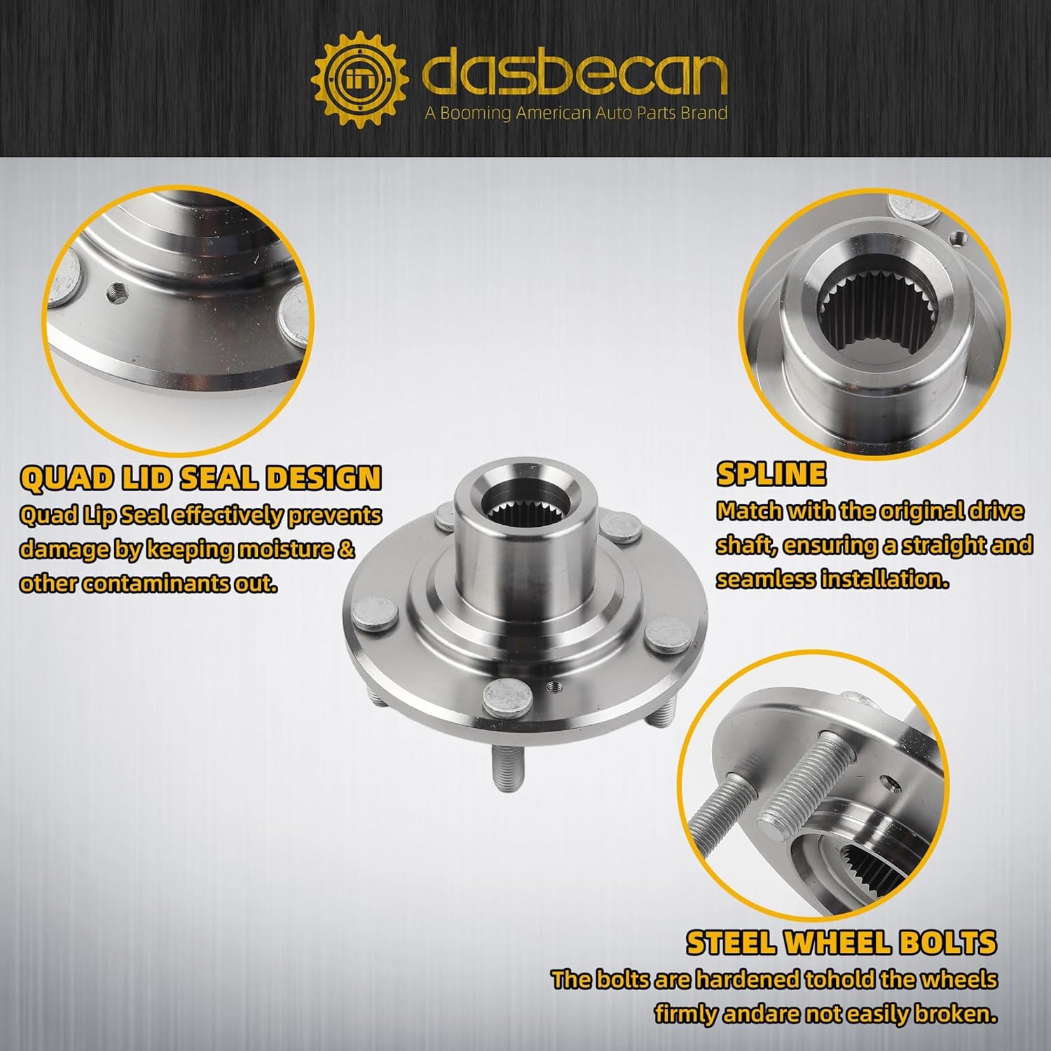 Dasbecan Front Driver & Passenger Side Wheel Hub Bearing Assembly Compatible with Honda Accord 2008-2012 Crosstour 2010-2015, Acura TSX 2009-2014 Replace# ‎44600-TA0-A0 SPK006