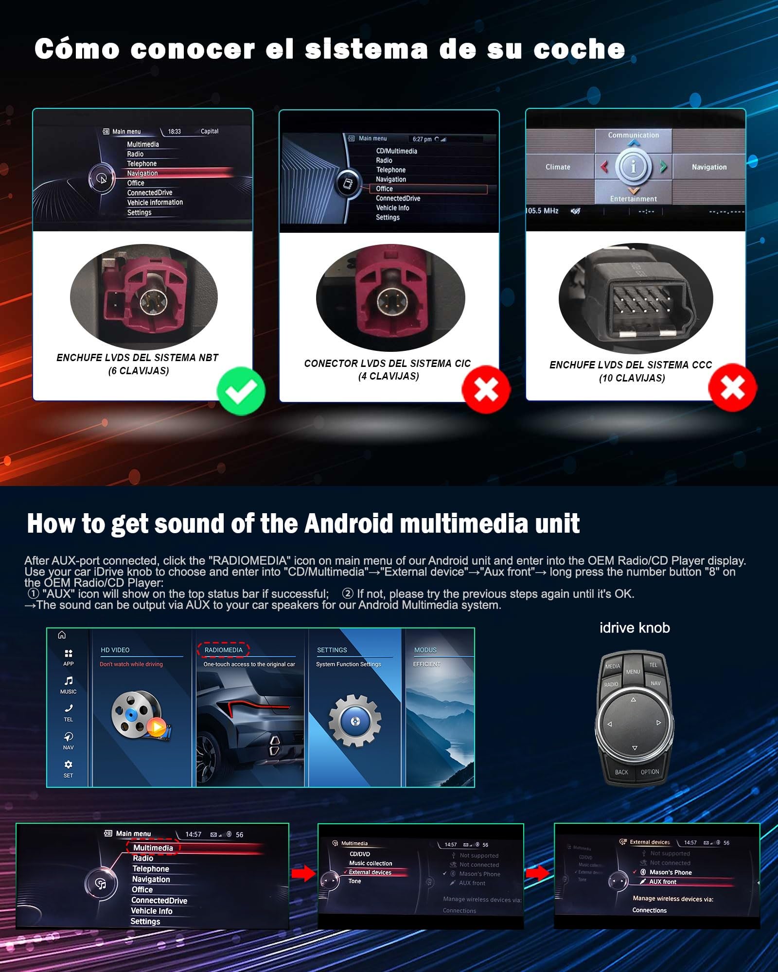 Android 16 Qualcomm 8 núcleos Radio de Coche Bluetooth 5.1 GPS Navegador para BMW Serie 1 F20 F21 Serie 2 F22 F23 Sistema NBT Wireless Carplay DSP A2DP WiFi SWC Dab+ Canbus Idrive Pantalla táctil